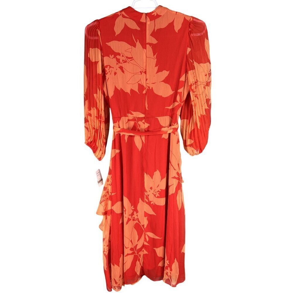 Melonie T NWT Women 12 Chiffon Ruffle Artsy Leaf Tiered Dress 3/4 Balloon Sleeve - Picture 3 of 16